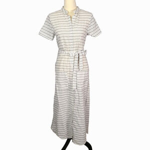 STELEN White Black Striped Short Sleeve Button Up Maxi Dress SM Cotton Summer